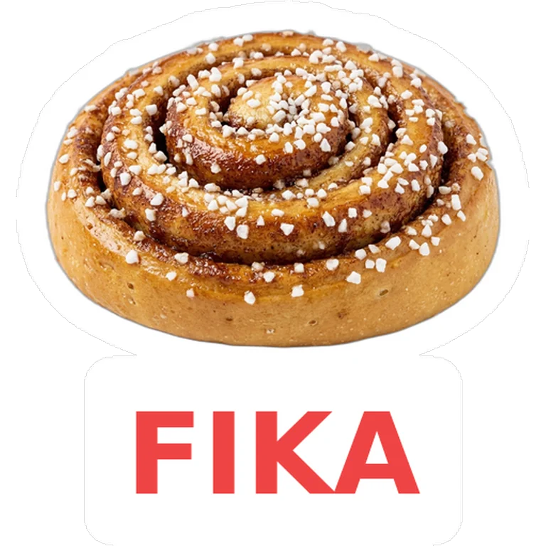 Kanelbulledekal med texten FIKA och vit kontur